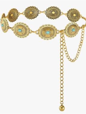 Gold Concho Chain Belt with Turquoise Accents
